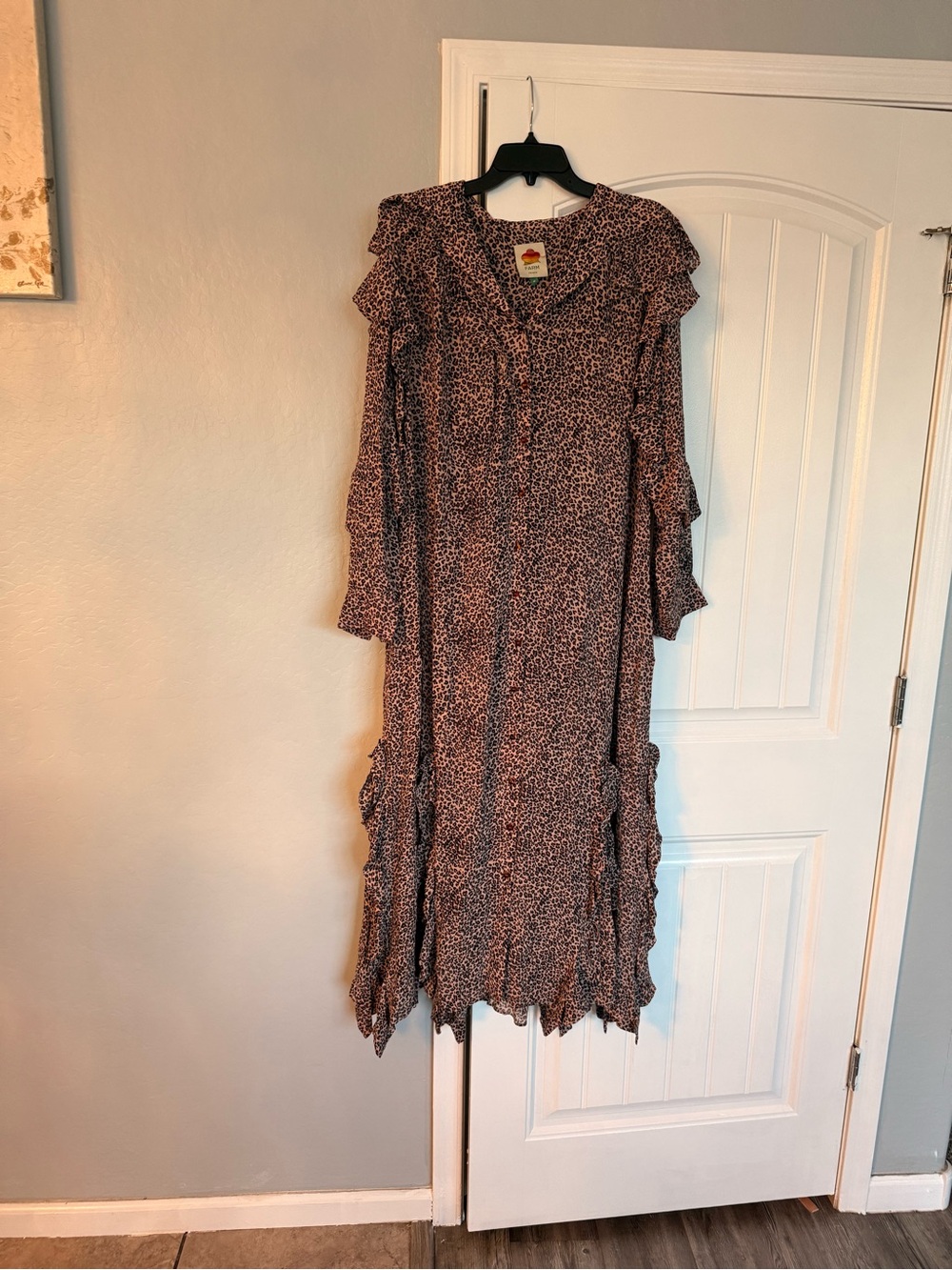 FARM Rio Brown Leopard Print Ruffle Long-Sleeve Dress - Picture 9 of 9